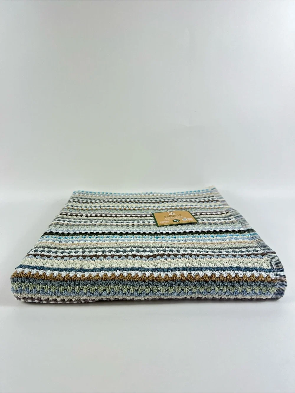Deborah Connolly Bath Towel Set Striped Brown Green Aqua Cotton 1 Pc Set NEW